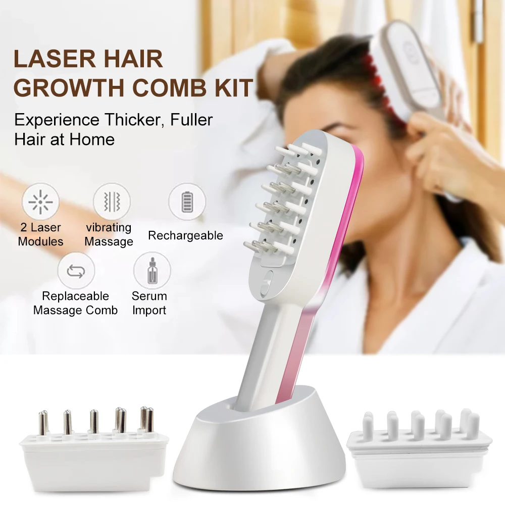 Led Scalp Massage LLLT Laser 650nm Vibration Head Anti Loss Hair Therapy Device  Electric Laser Hair Growth Comb