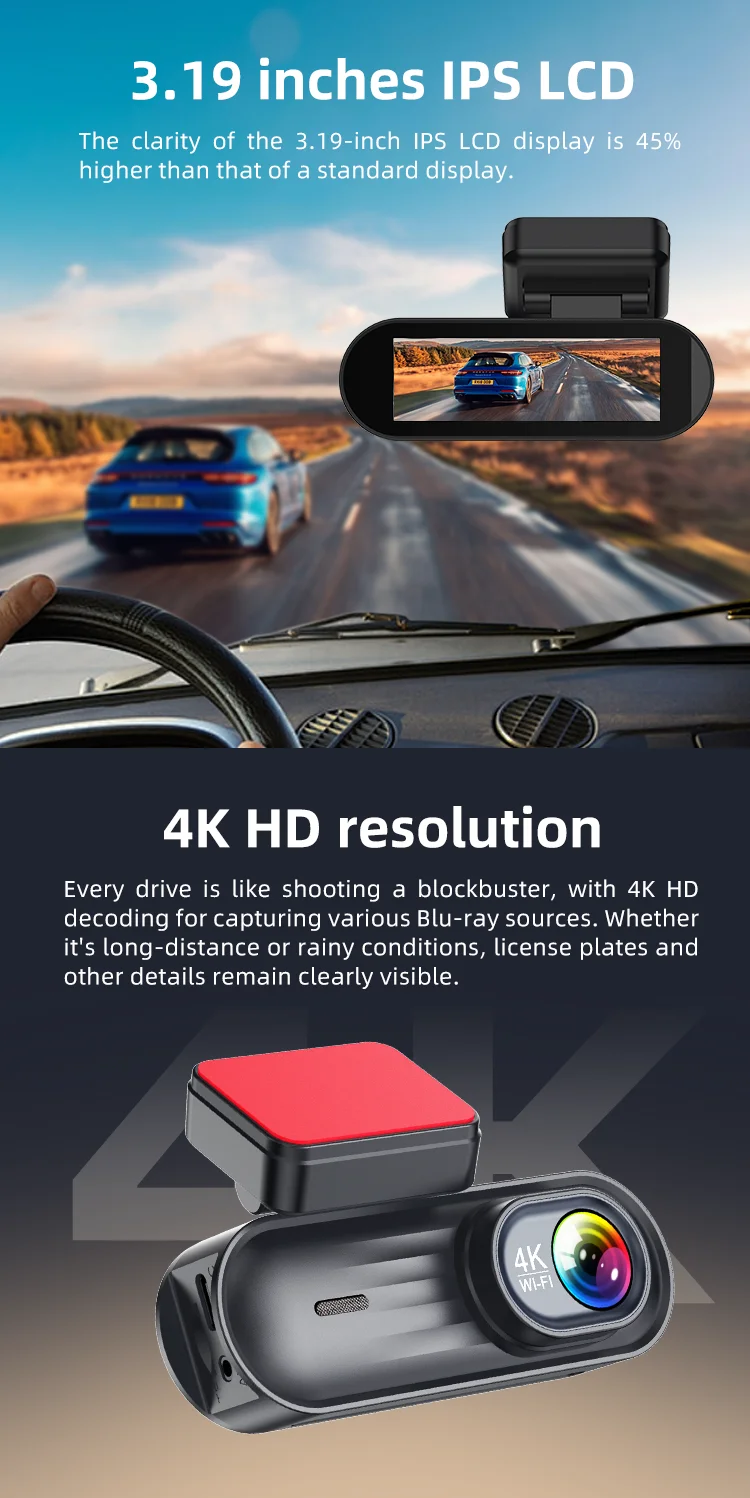 4K+2K Dual Dash Cam With Build-in 2.4G WIFI&GPS Voice Control Car Black Box Camcorder Camera 4K Dashcam for Competitively Priced supplier