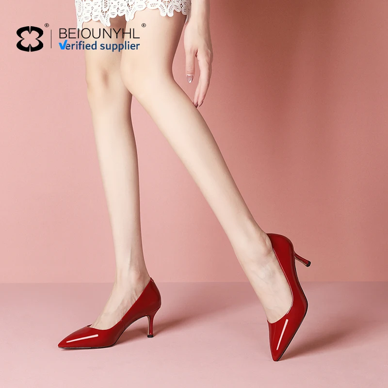 Customized Plus size Classic Fashion Pointed Toe Dress Shoes Patent Genuine Leather High Heel Party Event Dress Women Pump Shoes