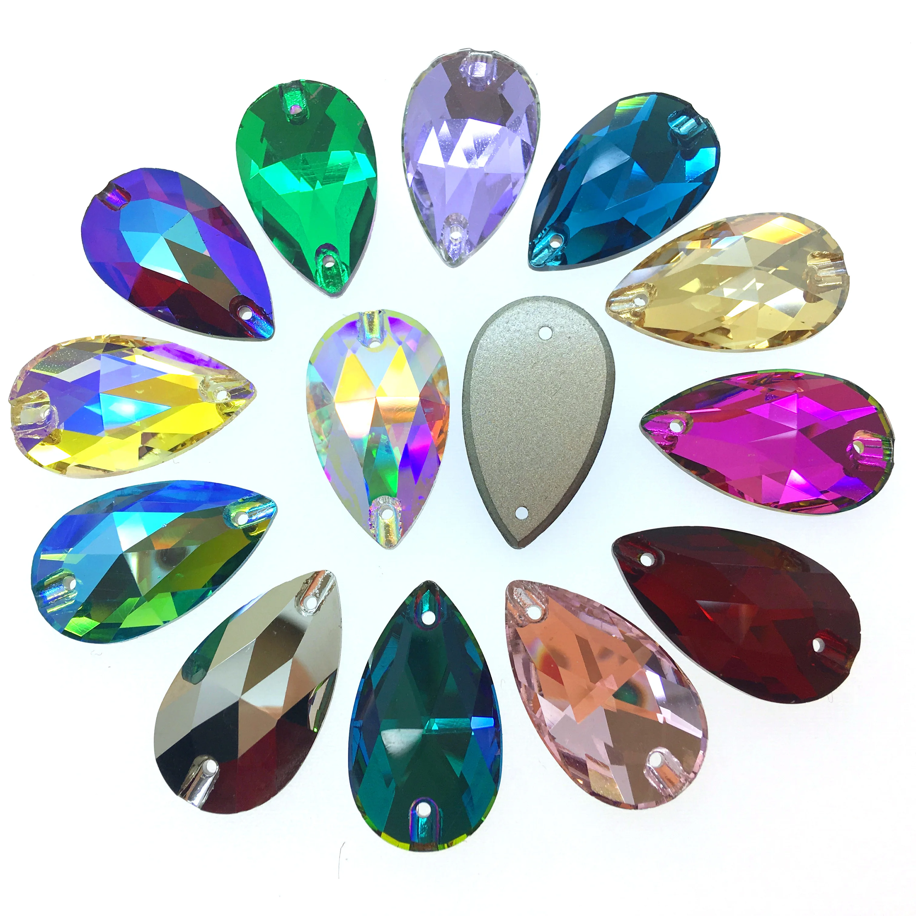 ALL SIZE Color Teardrop Glass Rhinestone Stones With Setting Sew On Jewelry DIY 