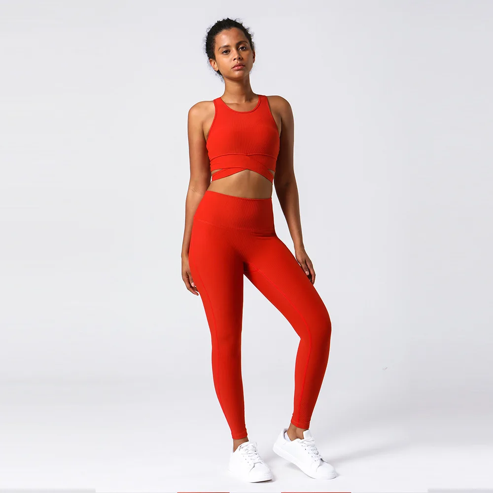 Ready to Ship Athletic Wear Workout Clothing Women Gym Activewear Fitness Sets 2 Piece Sports Bra High Waist Leggings Yoga Set
