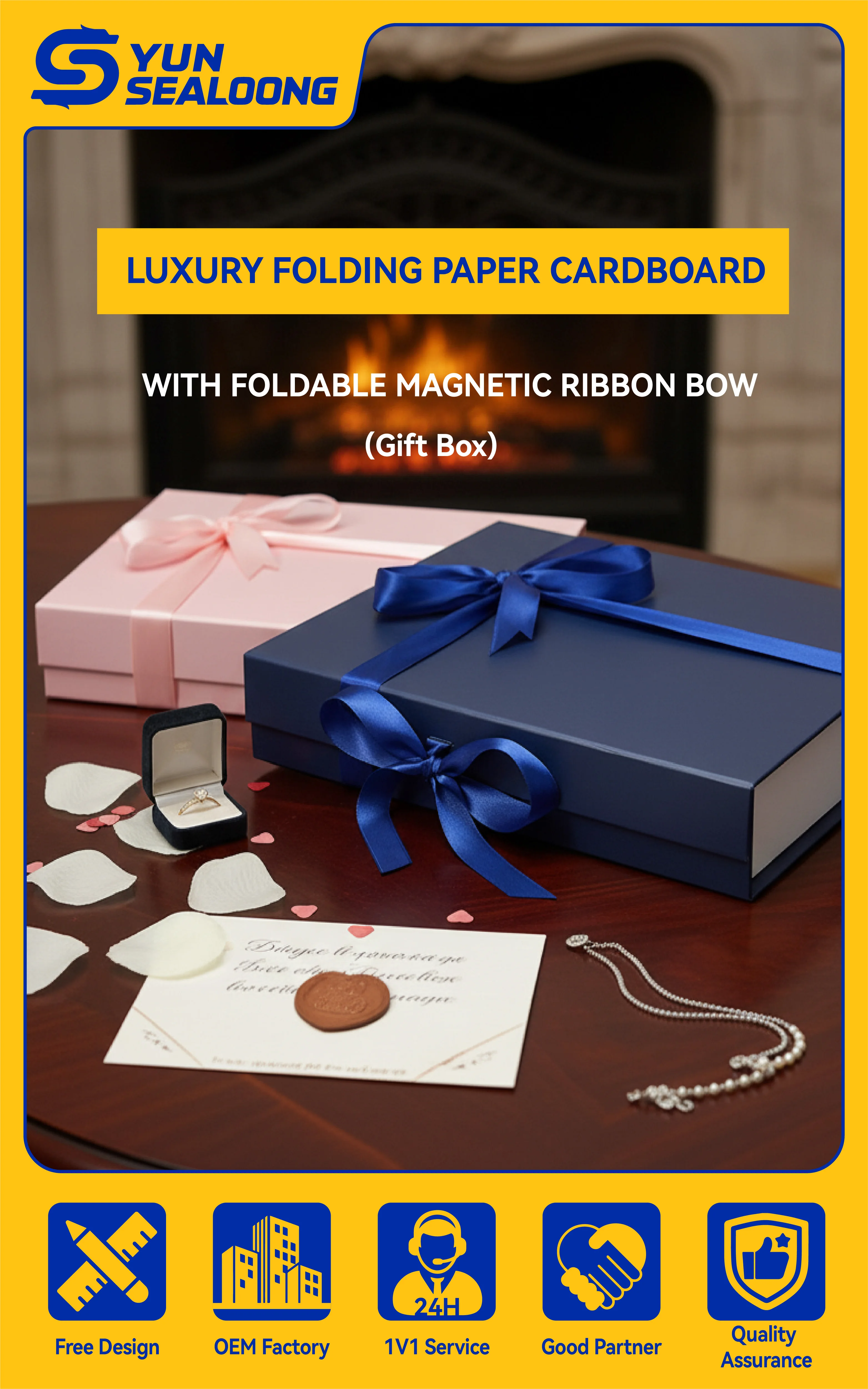 Luxury Folding Paper Cardboard Gift Box with Foldable Magnetic Ribbon Bow Closure Customizable Logo for Weddings Candies Candles