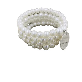 Clear Crystal Beads with Pearl Wrapped Stacking Monogrammed Bracelet Set