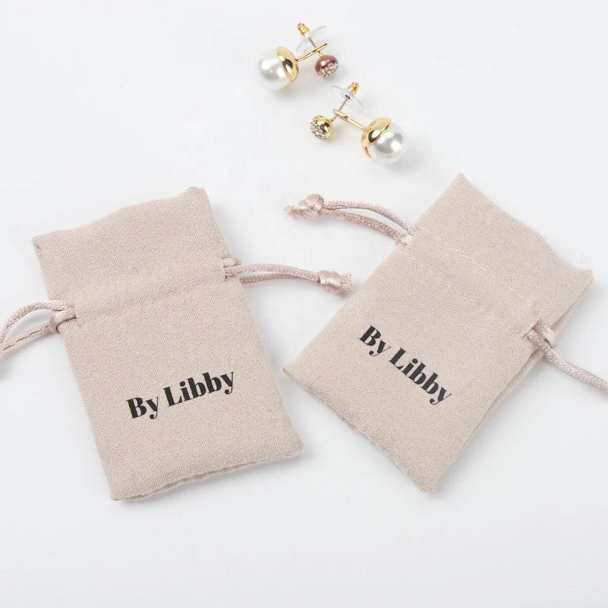 Custom Logo Printed Drawstring Jewelry Pouches With Ruffers Suede Earring Jewelry Packaging Bag