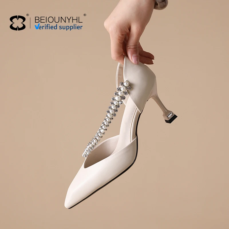 2024 New Sexy Slingback Sandals Female Stilettos Party Ladies High Heels Rhinestones Pointed Toe Sandals Shoes For Women
