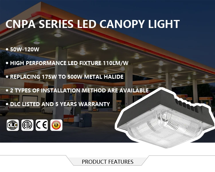 Minglight DLC ETL listed Surface Mounted 5 years warranty 100w gas station light
