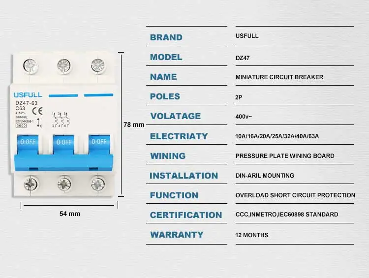 breaker dz47-63 6a-63a 1p 2p 3p 4p mcb mini circuit breaker dis