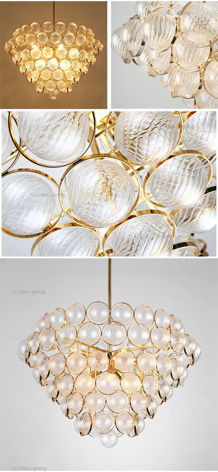 p0023 modern textured glass chandelier luxury art gold suspension lamp for living room-2