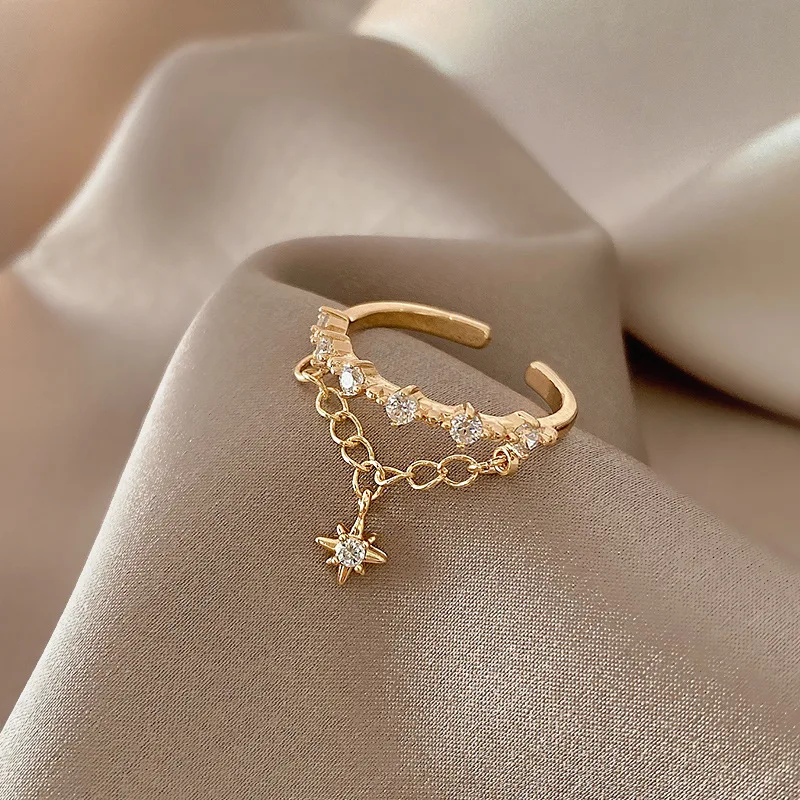 Korean version hexagram Zircon ring Fashion personality index finger ring temperament delicate jewelry