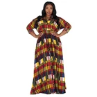Single-breasted Colorful Checks Long Dress Maxi Streetwear Plaid Print Casual Shirt With Belt