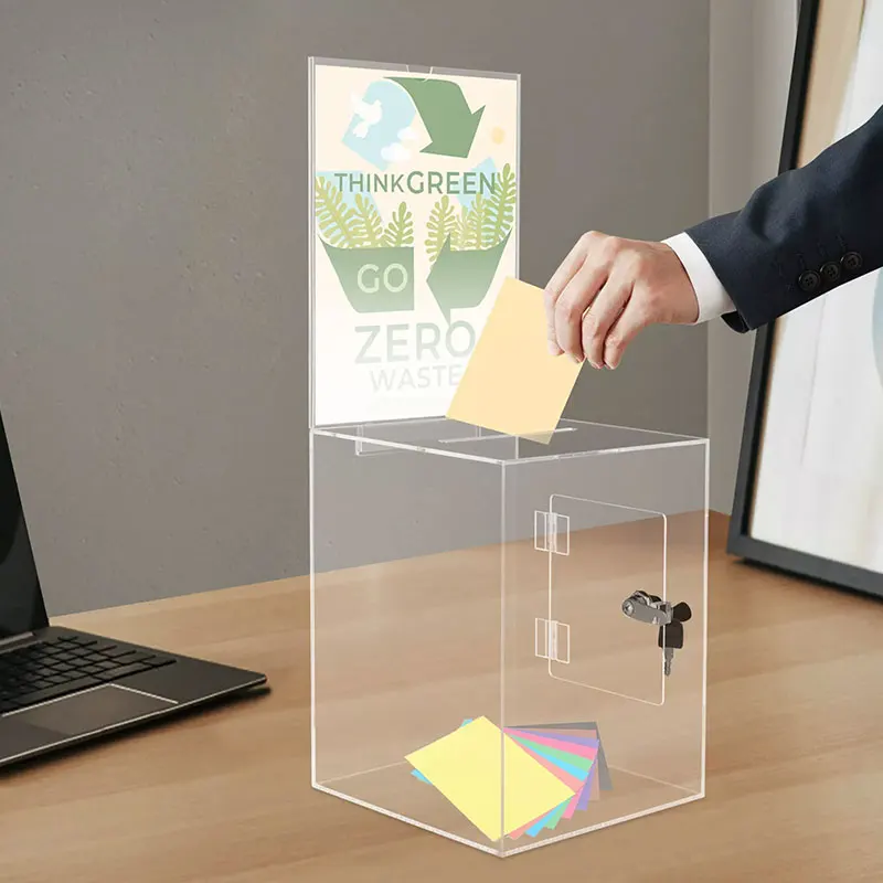 Factory Customized Large Acrylic Donation Voting and Suggestion Ballot Box Display Stand Use Customizable Acrylic Display Stand