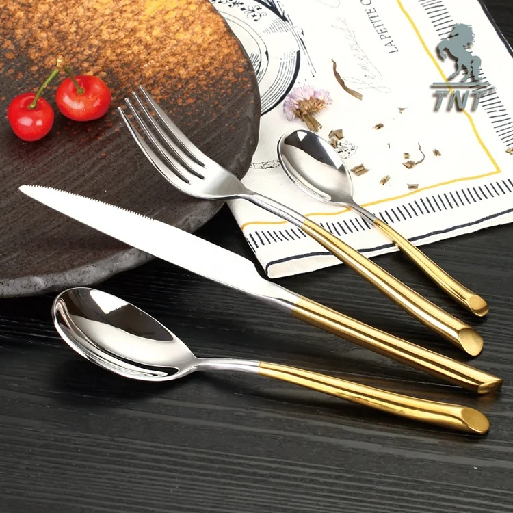 Restaurant Hotel Stainless Steel 304 Cutlery Set Home Decor Brushed Knife Spoon Fork Wedding Fashion Gold Hammered Cutlery