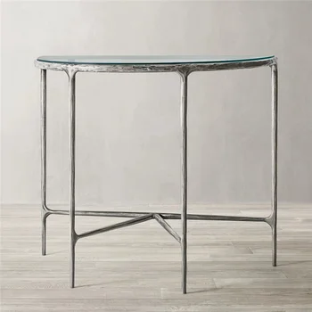 OEM/ODM Factory Thaddeus Modern Living Room Furniture Forged Metal semicircle desktop Demilune Marble Console Table