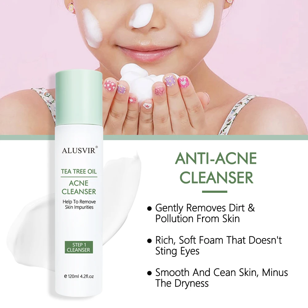 Private Label Skincare Tea Tree Oil Anti Acne Facial Cleanser Moisturizer Serum Organic No Label Vegan Skin Care Set For Kids