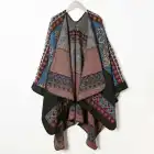 Blue Scarf Luxury Brand Ponchos Coat Blue Pink Persian Striped Slit Scarf Thick Capes Blanket Femme Shawl