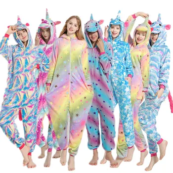 Popular Adult Animal Pajamas Plush Flannel Unicorn Pijama Onesie Sleepwear Jumpsuit With Hoodie