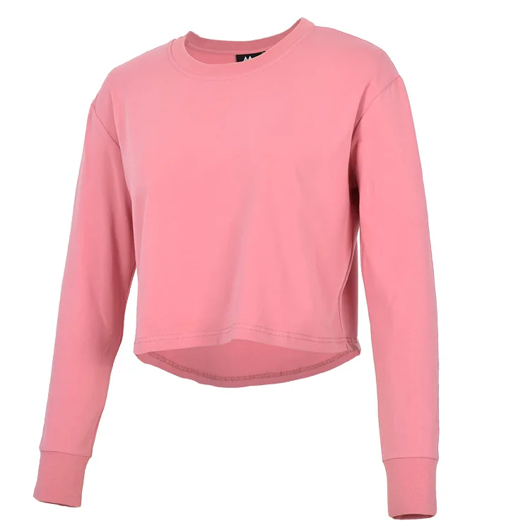 Pink Black Crop Top Fitted Hoodie Ladies Women'S T-Shirts Cotton Polyester Long Sleeve Custom T Shirt