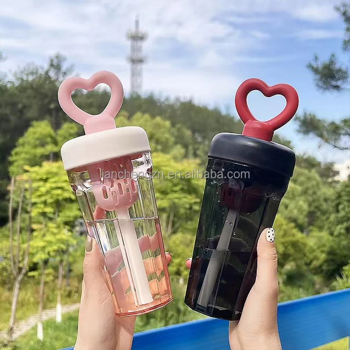 600Ml Summer Plastic Water Bottle With Straw For Hiking Sports 21 600Ml Wholesale Promotional Portable Summer Students Plastic Mineral Water Bottle With Straw For Hiking Sports