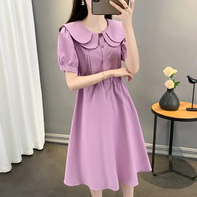 Womens Summer Sun Dresses Tied Back Puff Sleeve Square Neck Casual A-line Dress