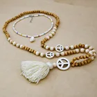 Bead Bohemian Handmade Long Retro Crystal Turquoise Shell Wooden Bead Necklace