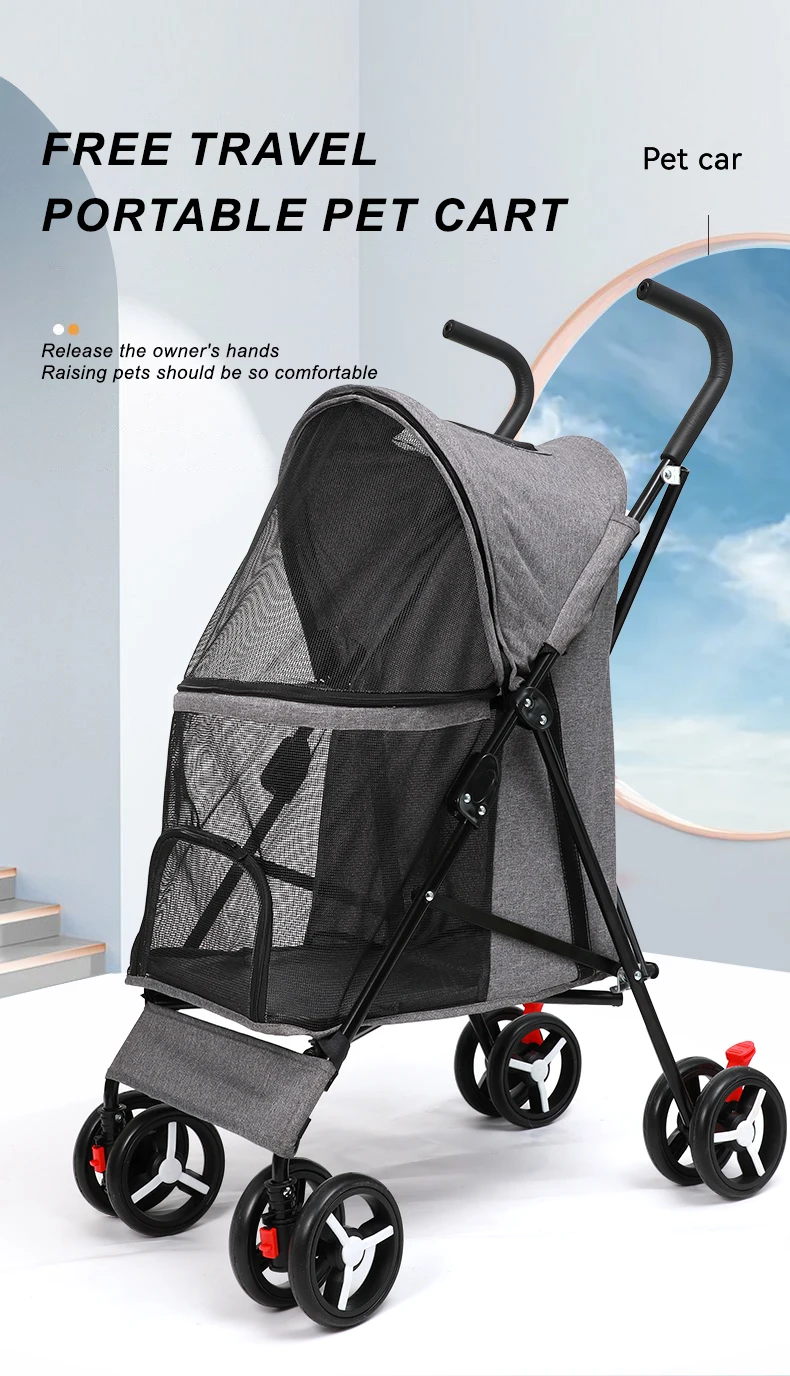 Luxury Low Price Pet Stroller Outdoor 4 Wheels Dog Strollers High Quality Pet Dog Cat Fold Travel Stroller factory