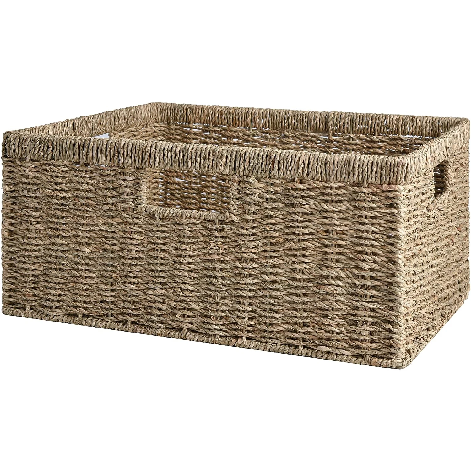 Wicker Basket for Orgainzing Seagrass Storage Basket with Built-in Handles  Handwoven Wicker Basket for Blanket