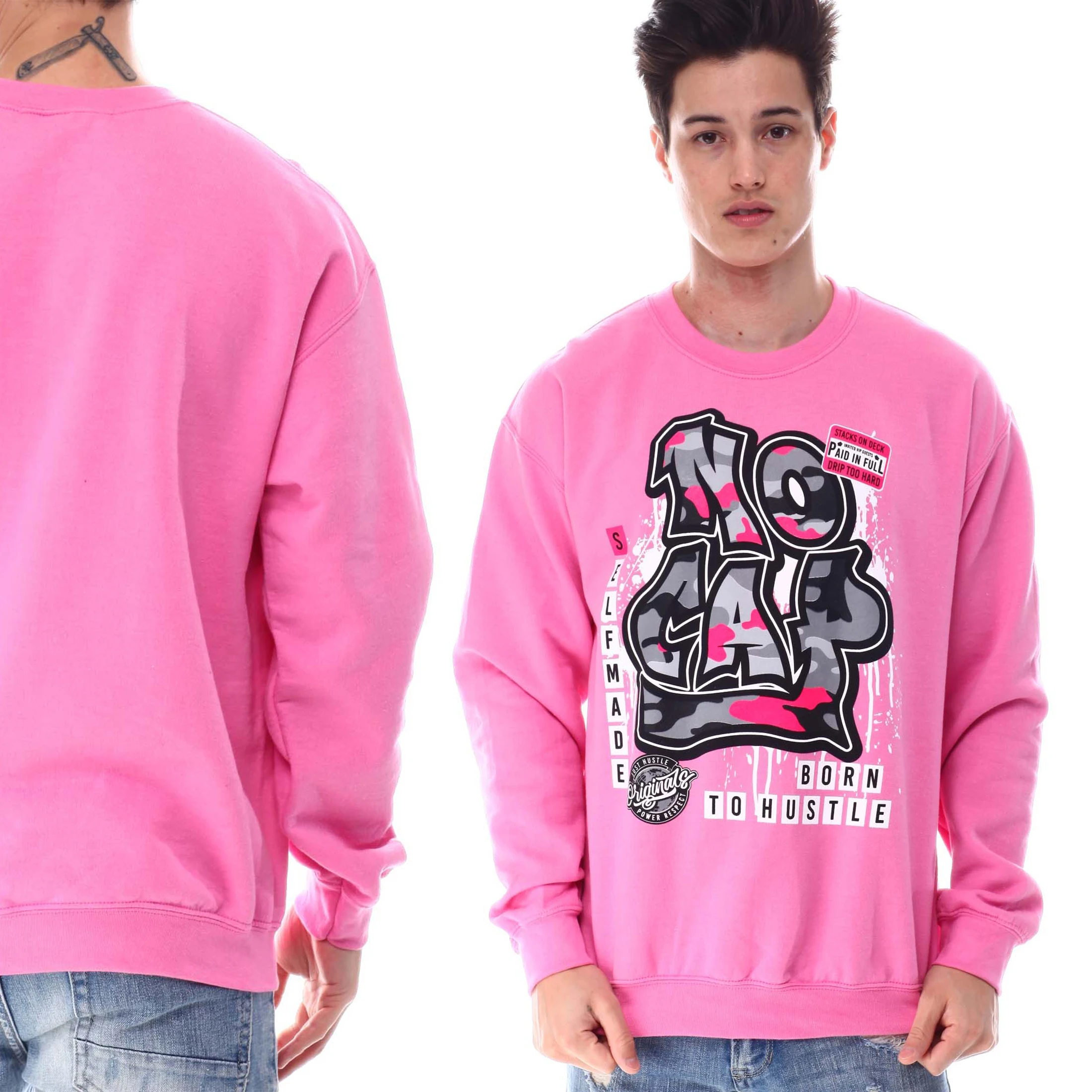 OEM mens Hoodie Sweatshirt 100% Cotton Pink Long Sleeve custom Printed logo Pullover hoodies