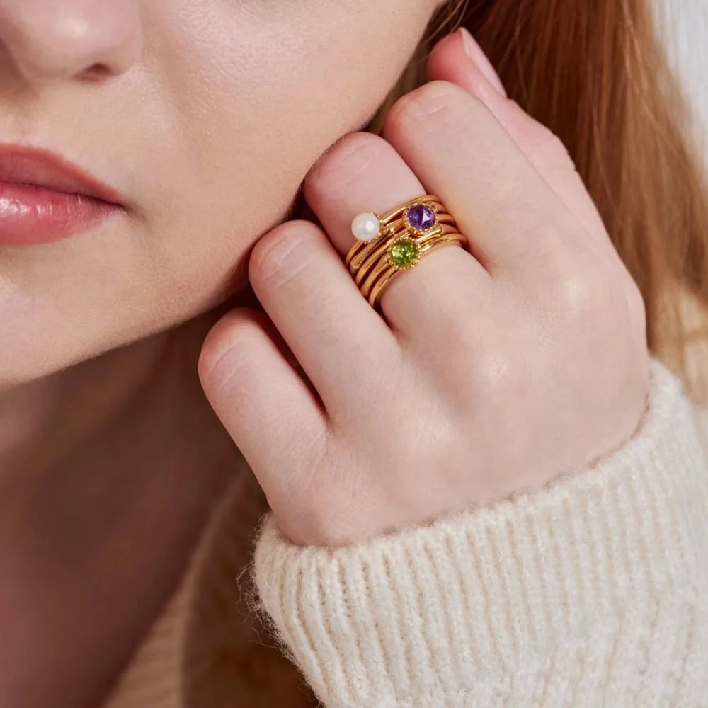 Custom Women Girls Handmade Stacking Rings Set with Freshwater Pearl and 925 Sterling Silver