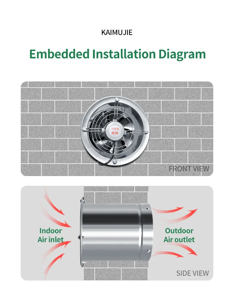 Wall-mounted High-speed Exhaust Fan, 130W, 220V, Stainless - detail 20