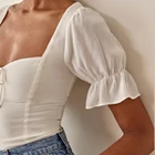 Top Wholesale White Puff Sleeve Low Neck Summer Slim Top