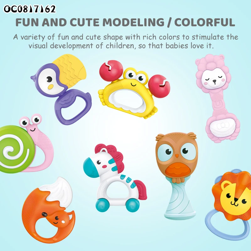 Wholesale animal model baby rattles teether ring toys for newborn sensory toy