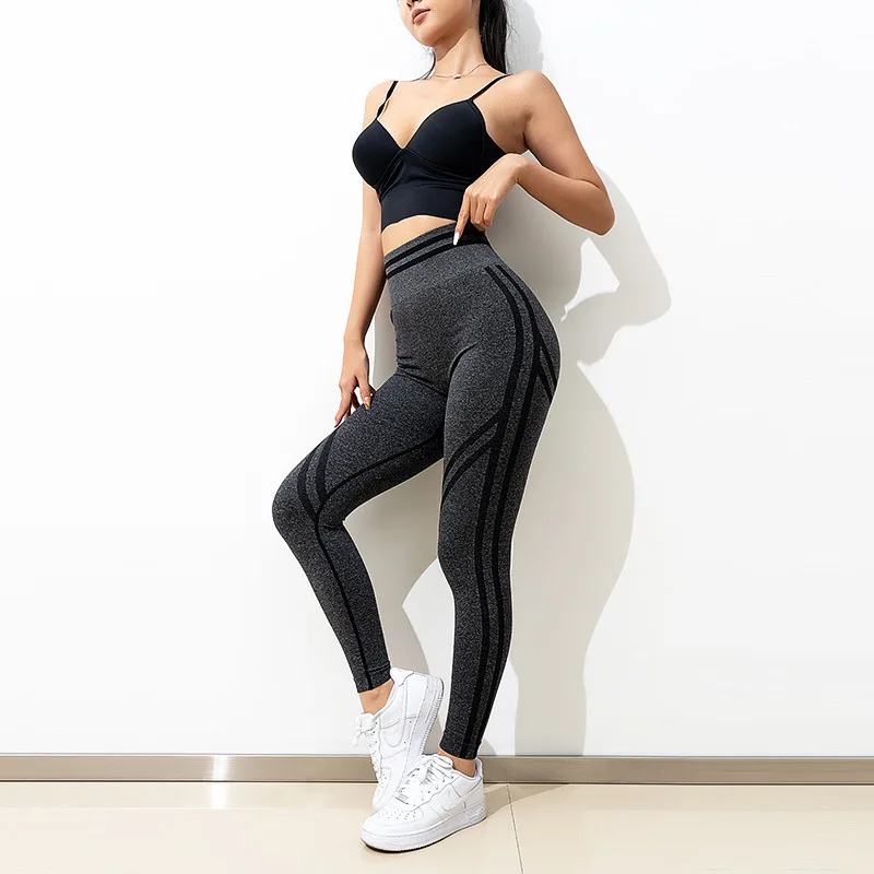 Hot Sale Seamless Ribbed Breathable Yoga Leggings High Waist Butt Lift Workout Pants Leggings Scrunch Butt Booty