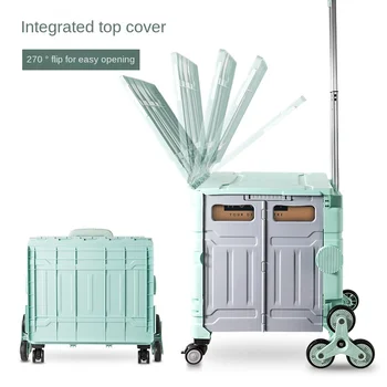 Foldable shopping cart portable crate rolling carts with wheels large capacity collapsible rolling cart travel outdoor