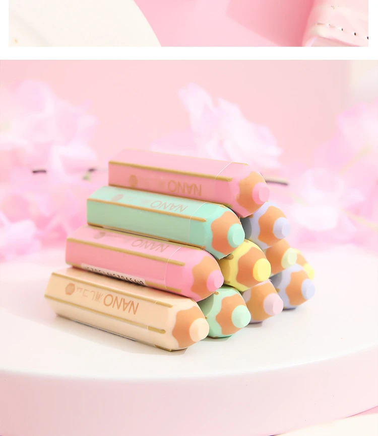 New Simple And Fresh Eraser Creative Hexagon Pencil Shape Student Stationery Rubber Pencil
