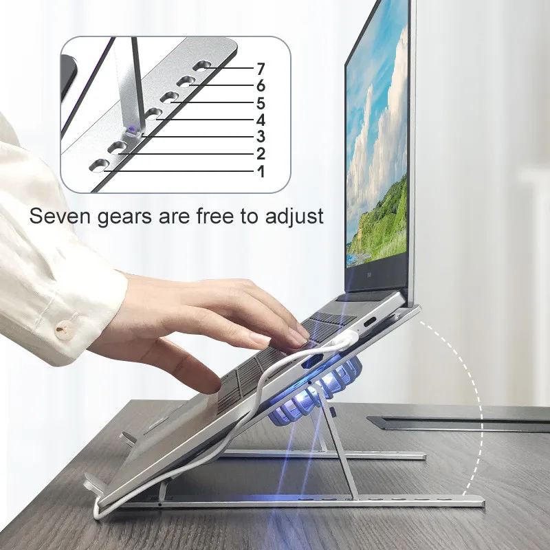 New Laptop Stands Tablet Holder with Fans RGB Light 6 Angles Adjustable Aluminum Foldable Portable Computer Accessories 5