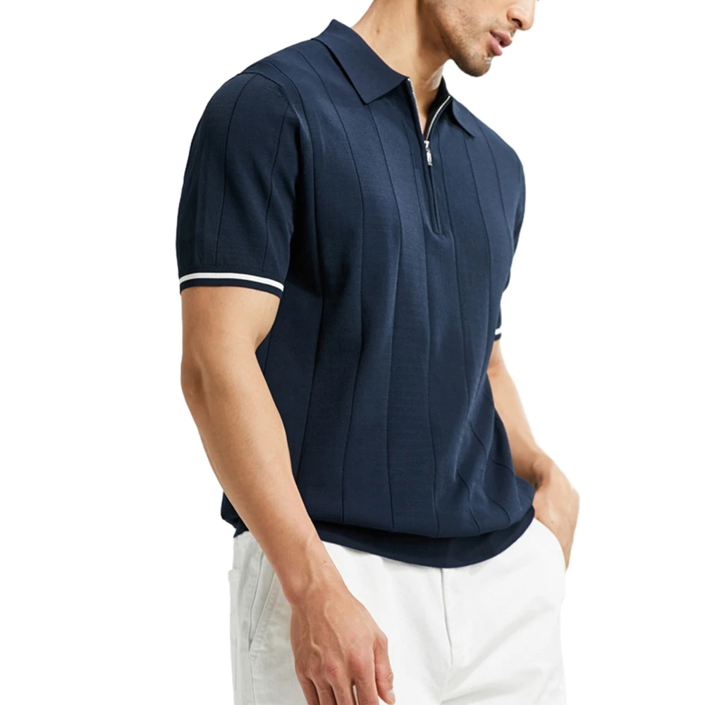 男士高品质休闲平纹拉链金特马球衫hommes定制涤棉氨纶男士套头衫拉链高尔夫马球t恤