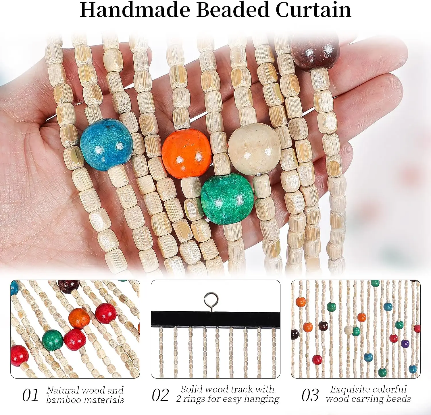Wooden bamboo beaded curtains colorful hanging room partition decoration  handmade  curtains