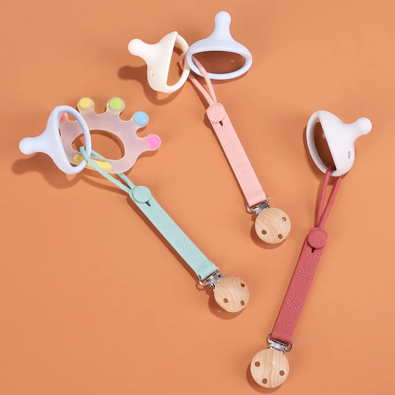 2021 Silicone Pacifier Wooden Dummy Chain Baby Pacifier Holder Beads