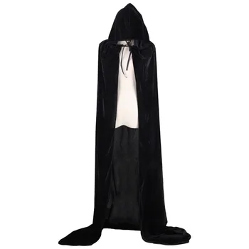 Halloween Costume Adult Death Cosplay Costumes Black pleuche Hooded Cloak Scary Witch Devil Cosplay Long Black Cloak New