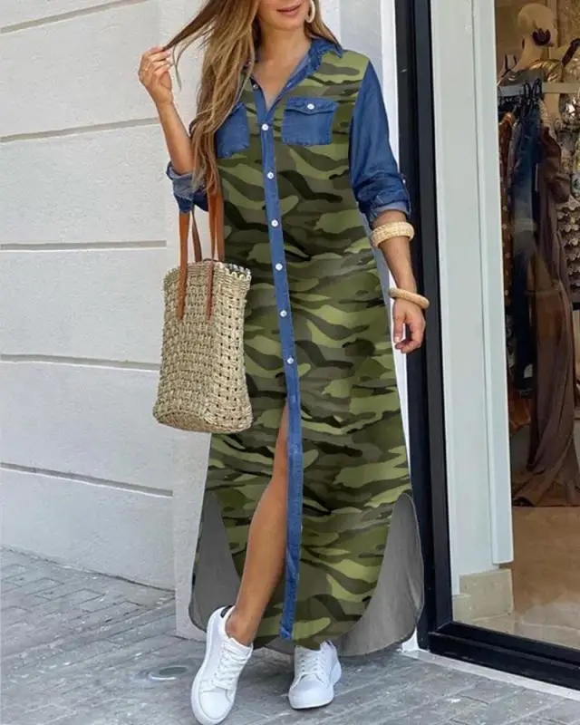 Women Denim Shirt Dresses Long Sleeve Distressed Jean Dress Button Down Casual Tunic Top supplier