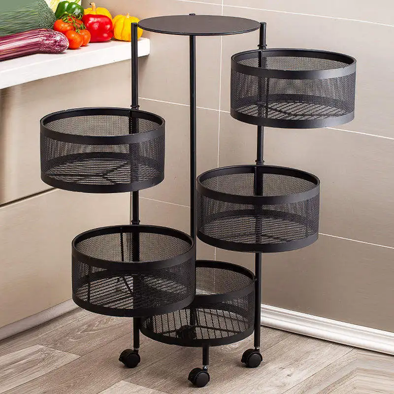 5 tier portable movable 360 degree rotating cylindrical storage rack narrow space storage organizer