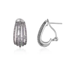 Silver Cz Stud Earring 925 Silver Rhodium Plated CZ Small Hoop Stud Tiny Cz Huggie Earring For Women