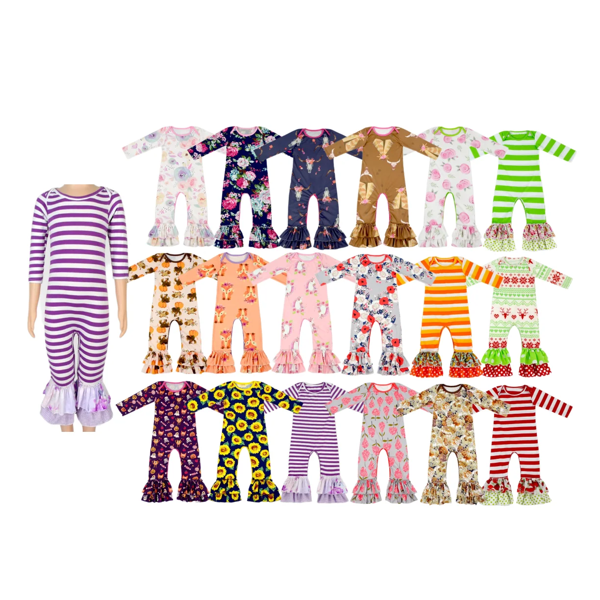 Customized Design Striped Baby Romper Monogram Mardi Gras Romper Outfit For Baby Toddler Girls