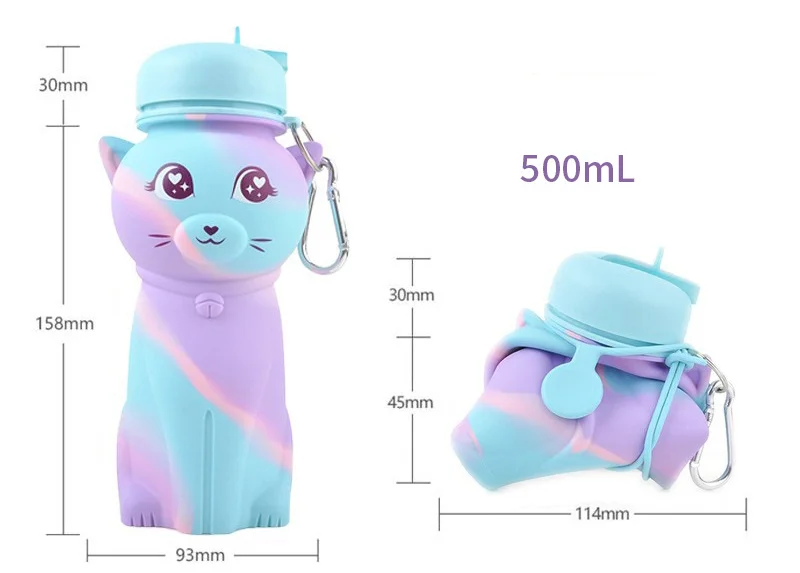 New Design Cartoon Shaped BPA Free Outdoor Sport Travel Anti-slid Collapsible Silicone Kids Water Bottle
