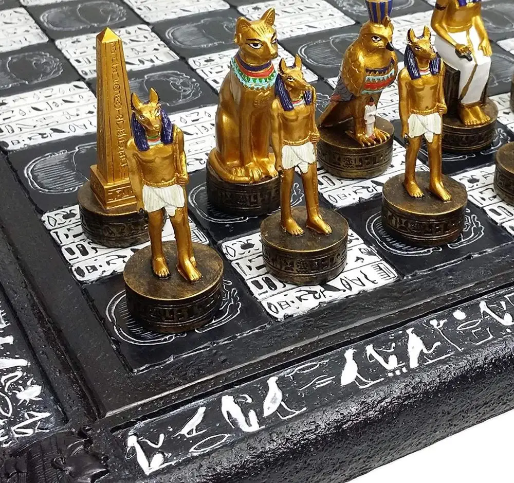16" EGYPTIAN HIEROGLYPHIC CHESS BOARD Black and White 