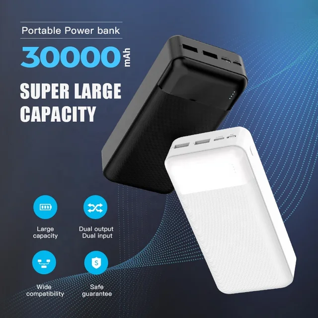 WST Portable Battery Outdoor Power Banks Cheap Type C Mobile Charger Portable High Capacity 30000mah Power Bank for Phone