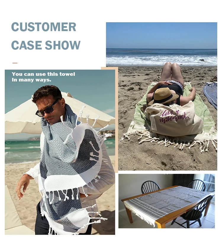 Custom Printed Jacquard Stripe Bath Towel Sand Free Towel With Tassel Cotton Turkish Beach Towel