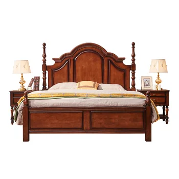 American-Style Rural Solid  room Roman Column Double King Bed French Style set furniture the bed