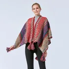Cape Wholesale Women's Fashionable Style Vintage Pattern Tassel Poncho Shawl Cape