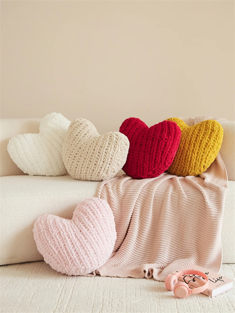 product heart super cozy 100 chenille knot pillow for home sofa decoration stn-56